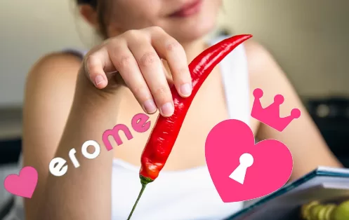 erome vs manyvids with woman holding spicy pepper